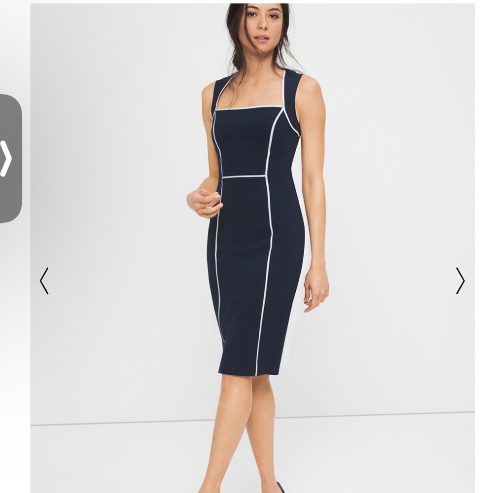 OFFICER BLUE CONTRAST TRIM SHEATH DRESS